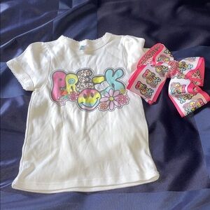 White Graphic Tee with Pink and Yellow Accents